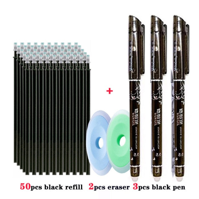 55pcs/set Colored Ink Erasable Pen Refills Rods 0.5mm Magic Erasable Gel Pen Washable Handle Office School Writing Stationery