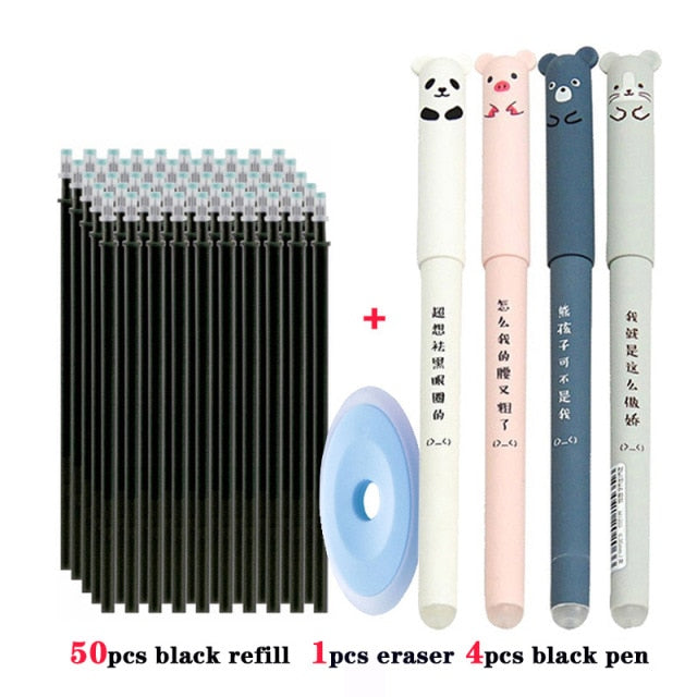 55pcs/set Colored Ink Erasable Pen Refills Rods 0.5mm Magic Erasable Gel Pen Washable Handle Office School Writing Stationery