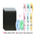 55pcs/set Colored Ink Erasable Pen Refills Rods 0.5mm Magic Erasable Gel Pen Washable Handle Office School Writing Stationery