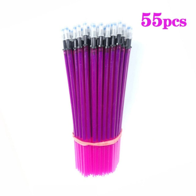 55pcs/set Colored Ink Erasable Pen Refills Rods 0.5mm Magic Erasable Gel Pen Washable Handle Office School Writing Stationery