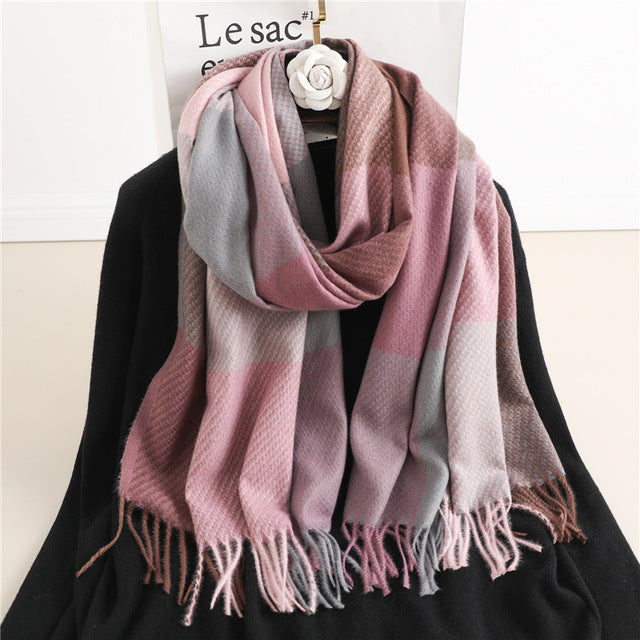 Luxury Plaid Scarf Winter Warm Cashmere Women Long Pashmina Foulard Female Scarves Lady Tassel Shawl Wraps 2021 Design New