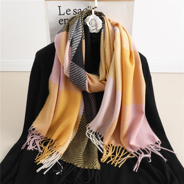 Luxury Plaid Scarf Winter Warm Cashmere Women Long Pashmina Foulard Female Scarves Lady Tassel Shawl Wraps 2021 Design New