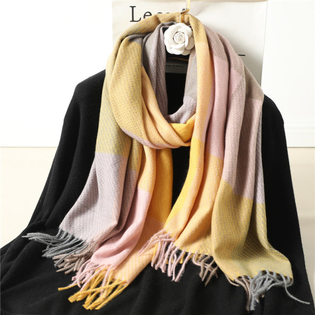 Luxury Plaid Scarf Winter Warm Cashmere Women Long Pashmina Foulard Female Scarves Lady Tassel Shawl Wraps 2021 Design New
