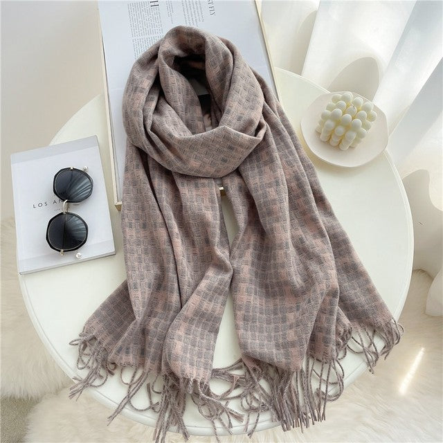 Luxury Plaid Scarf Winter Warm Cashmere Women Long Pashmina Foulard Female Scarves Lady Tassel Shawl Wraps 2021 Design New