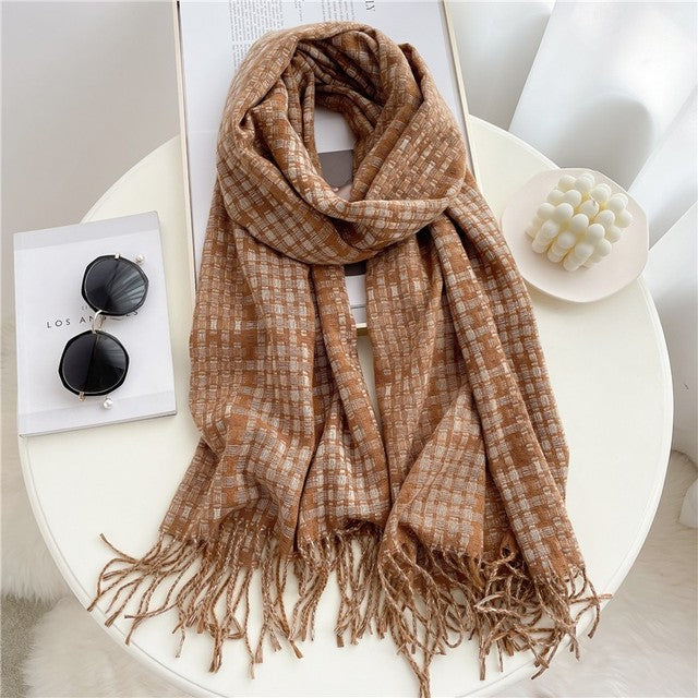 Luxury Plaid Scarf Winter Warm Cashmere Women Long Pashmina Foulard Female Scarves Lady Tassel Shawl Wraps 2021 Design New