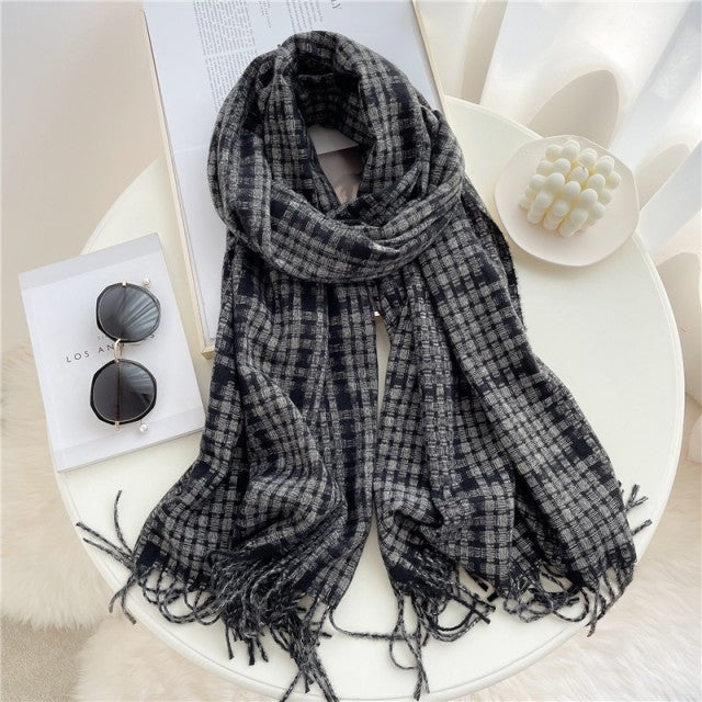 Luxury Plaid Scarf Winter Warm Cashmere Women Long Pashmina Foulard Female Scarves Lady Tassel Shawl Wraps 2021 Design New