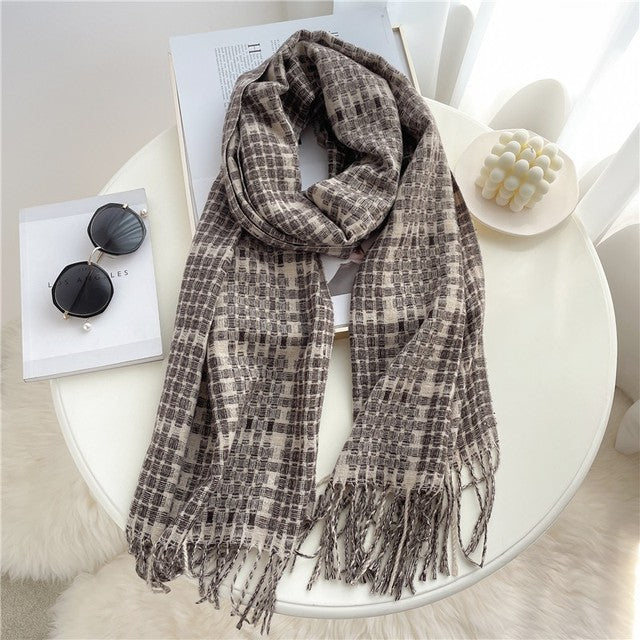 Luxury Plaid Scarf Winter Warm Cashmere Women Long Pashmina Foulard Female Scarves Lady Tassel Shawl Wraps 2021 Design New