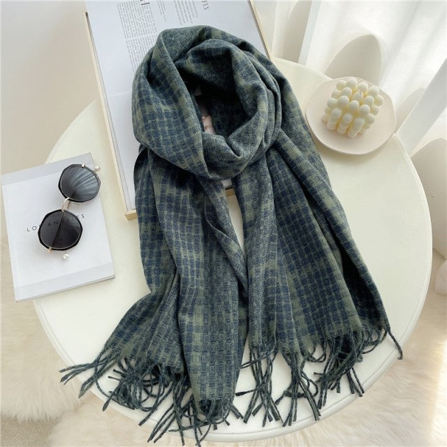 Luxury Plaid Scarf Winter Warm Cashmere Women Long Pashmina Foulard Female Scarves Lady Tassel Shawl Wraps 2021 Design New