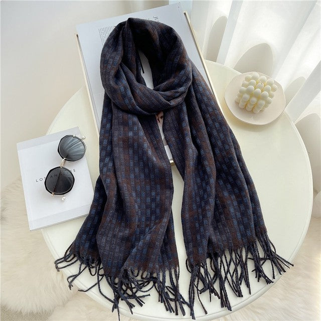 Luxury Plaid Scarf Winter Warm Cashmere Women Long Pashmina Foulard Female Scarves Lady Tassel Shawl Wraps 2021 Design New