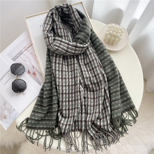 Luxury Plaid Scarf Winter Warm Cashmere Women Long Pashmina Foulard Female Scarves Lady Tassel Shawl Wraps 2021 Design New