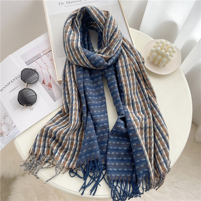 Luxury Plaid Scarf Winter Warm Cashmere Women Long Pashmina Foulard Female Scarves Lady Tassel Shawl Wraps 2021 Design New