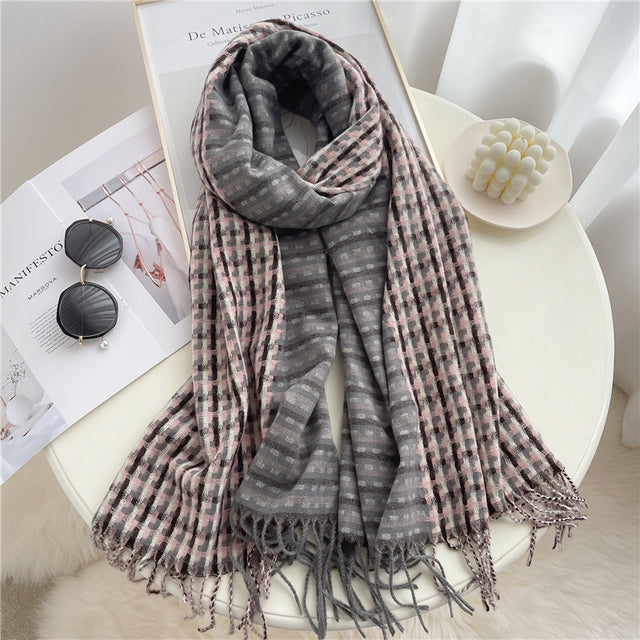 Luxury Plaid Scarf Winter Warm Cashmere Women Long Pashmina Foulard Female Scarves Lady Tassel Shawl Wraps 2021 Design New