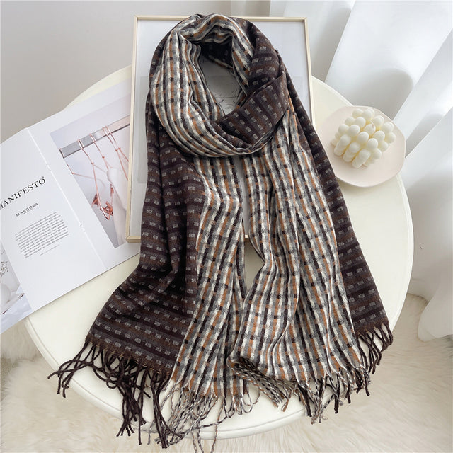Luxury Plaid Scarf Winter Warm Cashmere Women Long Pashmina Foulard Female Scarves Lady Tassel Shawl Wraps 2021 Design New