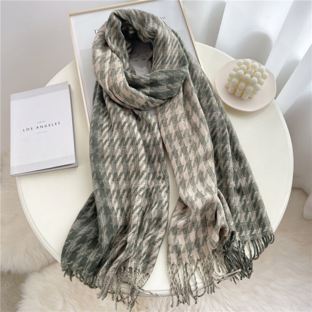 Luxury Plaid Scarf Winter Warm Cashmere Women Long Pashmina Foulard Female Scarves Lady Tassel Shawl Wraps 2021 Design New