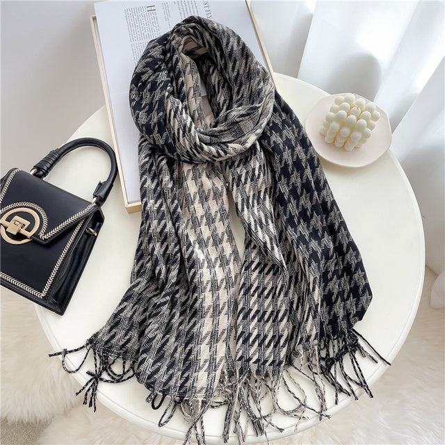 Luxury Plaid Scarf Winter Warm Cashmere Women Long Pashmina Foulard Female Scarves Lady Tassel Shawl Wraps 2021 Design New
