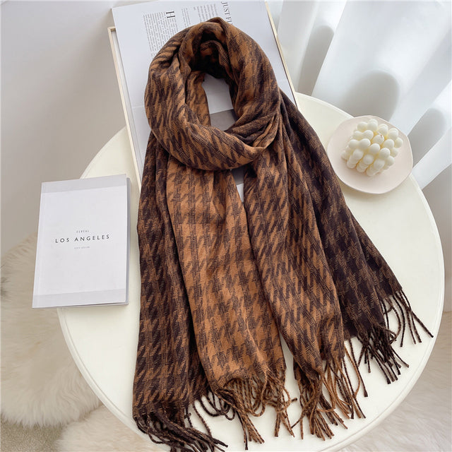 Luxury Plaid Scarf Winter Warm Cashmere Women Long Pashmina Foulard Female Scarves Lady Tassel Shawl Wraps 2021 Design New