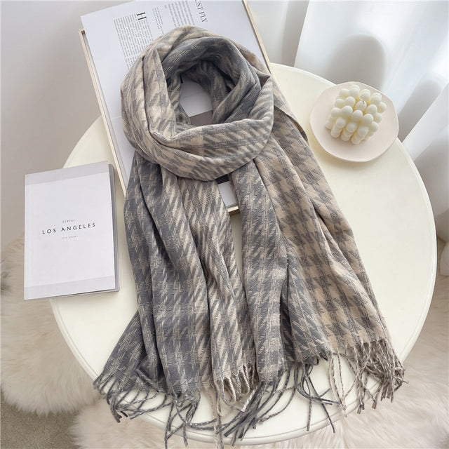Luxury Plaid Scarf Winter Warm Cashmere Women Long Pashmina Foulard Female Scarves Lady Tassel Shawl Wraps 2021 Design New