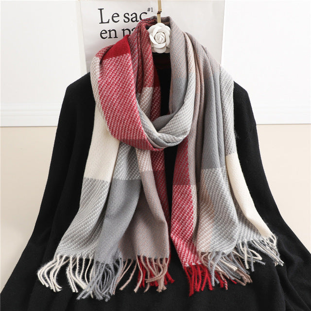 Luxury Plaid Scarf Winter Warm Cashmere Women Long Pashmina Foulard Female Scarves Lady Tassel Shawl Wraps 2021 Design New