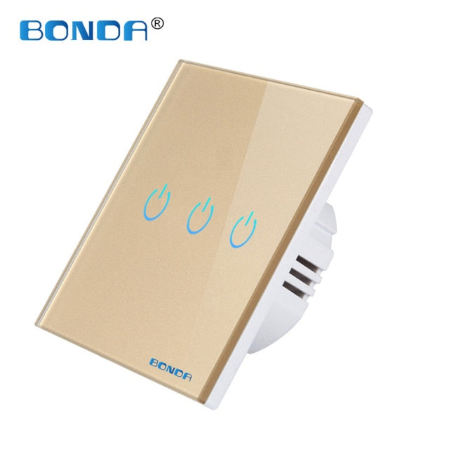 Light Touch Switch Sensor EU Standard Tempered Crystal Glass Panel 4 Color Power 1/2/3 Gang 1 Way 220V Wall Lamp Switches On Off