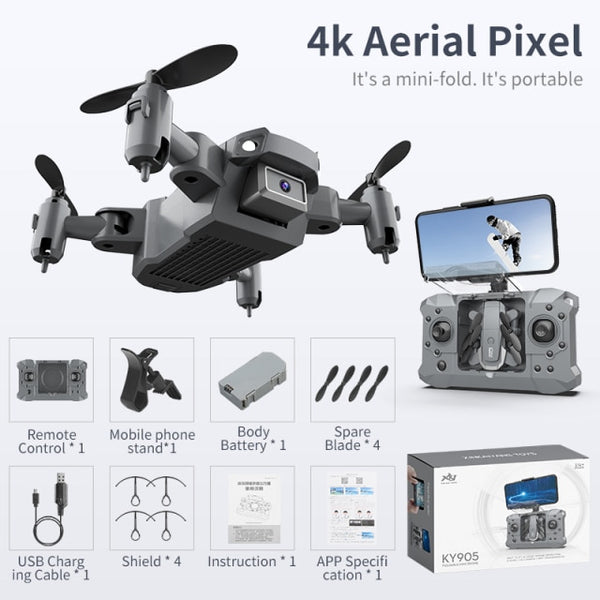KY905 Mini Drone 4K Profesional HD Camera Wifi FPV Foldable Dron Quadcopter One-Key Return 360 Rolling RC Helicopter Kid's Toys