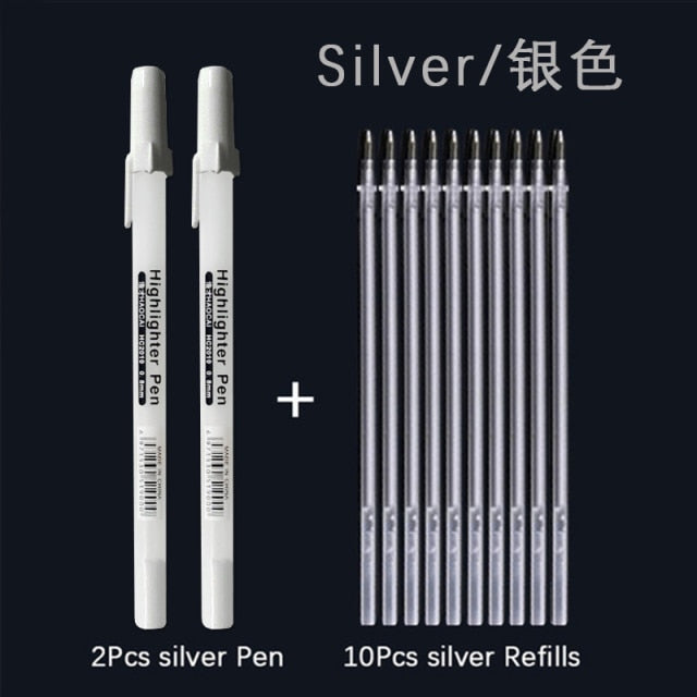 12PCS/lot 0.7mm Paint Marker Permanent Marker Graffiti Metalic Marker Pens Gold Silver White Pen Writting Drawing Art Supplies