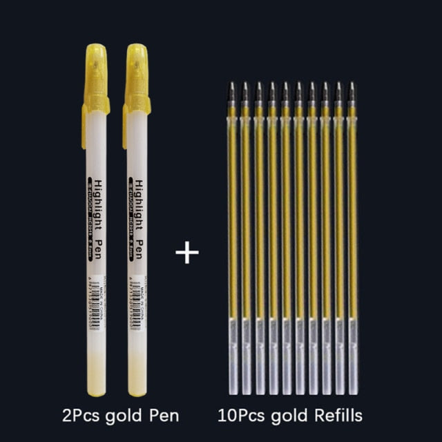12PCS/lot 0.7mm Paint Marker Permanent Marker Graffiti Metalic Marker Pens Gold Silver White Pen Writting Drawing Art Supplies