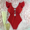 2021 New Sexy Ruffle Print Floral One Piece Swimsuit Off The Shoulder Swimwear Women Solid Deep-V Beachwear Bathing Suit Monkini