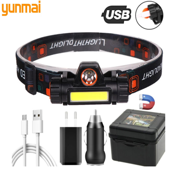 High Quality Sensor With Built-in 18650 Battery Q5 LED Headlamp COB Light with Magnet Waterproof Head Flashlight Lamp Headlight