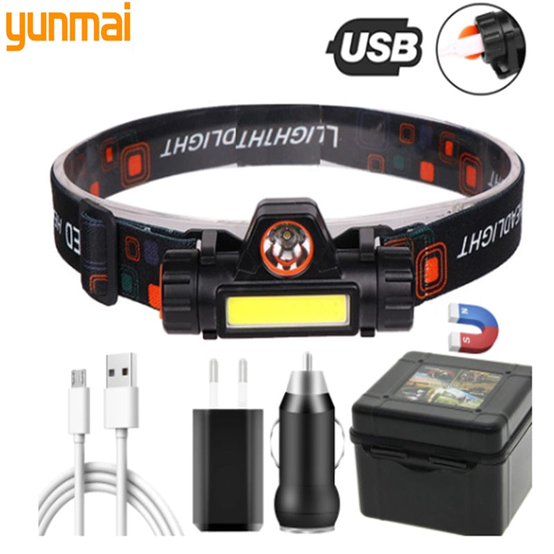 High Quality Sensor With Built-in 18650 Battery Q5 LED Headlamp COB Light with Magnet Waterproof Head Flashlight Lamp Headlight