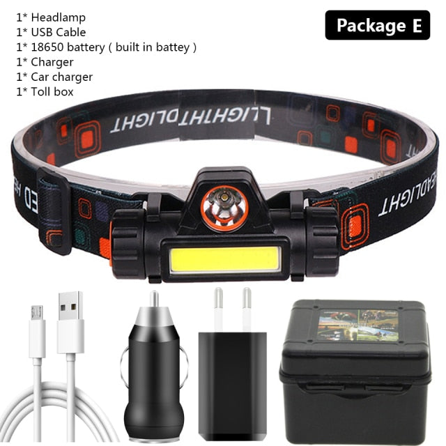 High Quality Sensor With Built-in 18650 Battery Q5 LED Headlamp COB Light with Magnet Waterproof Head Flashlight Lamp Headlight