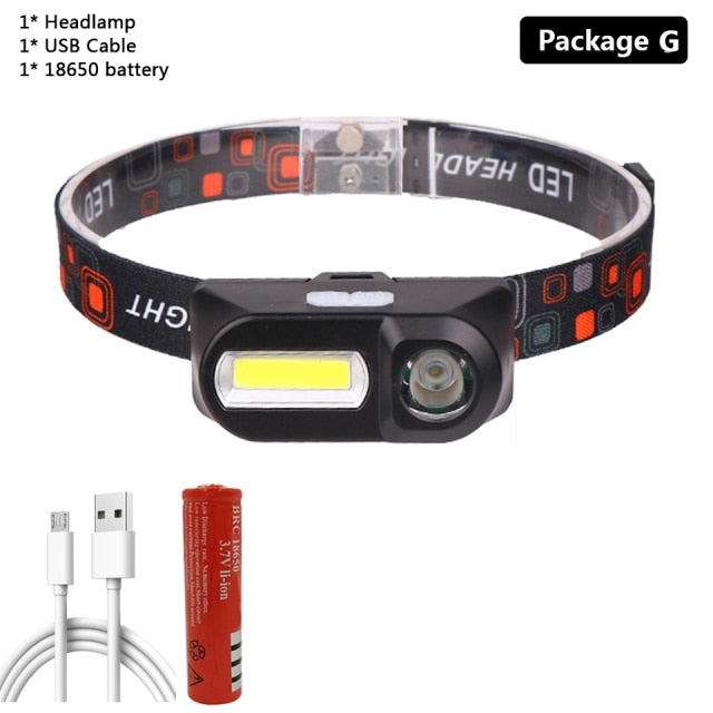 High Quality Sensor With Built-in 18650 Battery Q5 LED Headlamp COB Light with Magnet Waterproof Head Flashlight Lamp Headlight
