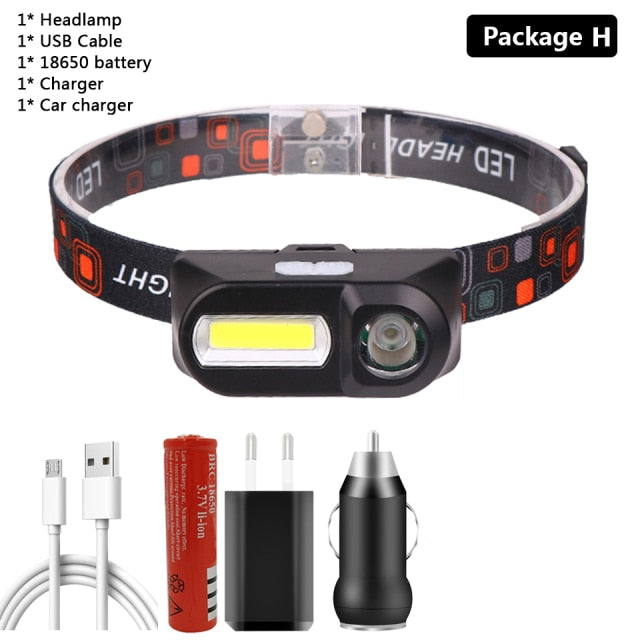 High Quality Sensor With Built-in 18650 Battery Q5 LED Headlamp COB Light with Magnet Waterproof Head Flashlight Lamp Headlight