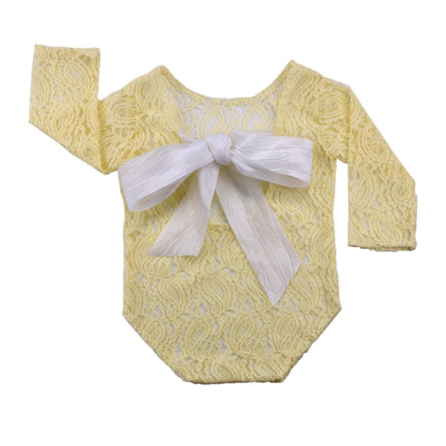 Baby Romper Deep V Backless Newborn Photo Photograph Props Lace Toddler Hollow Bow-knot Design Fotografia Accessories
