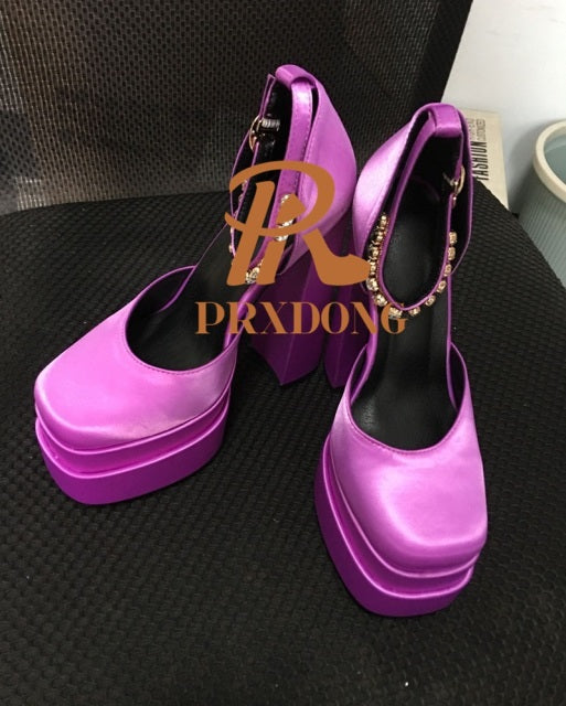 2021 New Brand Women Sandals Summer Shoes Sexy Thick High Heels Platform Black Red Yellow Dress Party Wedding Shoes Woman Pumps