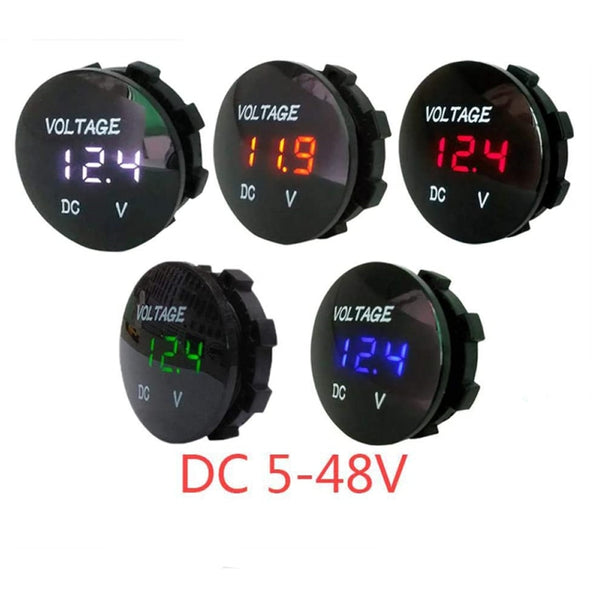 Mini Round Waterproof Motorboat Motorcycle DC5V-48V LED Panel Digital Voltmeter Tester Monitor Display Voltmeter