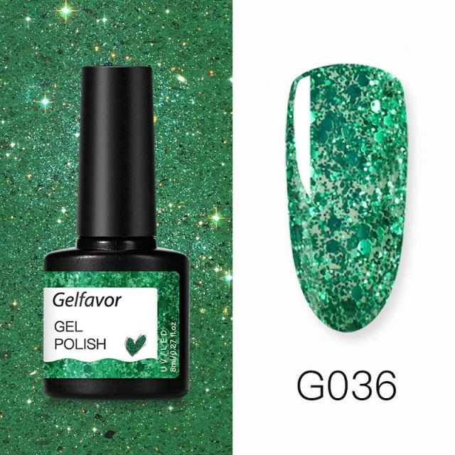 GELFAVOR Gel Nail Polish Glitter 8ML Semi-permanent Varnish Hybrid UV Nail Gel Polish For Manicure Nail Art Design Gel Varnishes