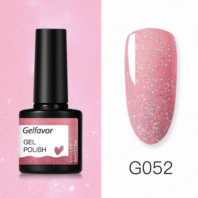 GELFAVOR Gel Nail Polish Glitter 8ML Semi-permanent Varnish Hybrid UV Nail Gel Polish For Manicure Nail Art Design Gel Varnishes
