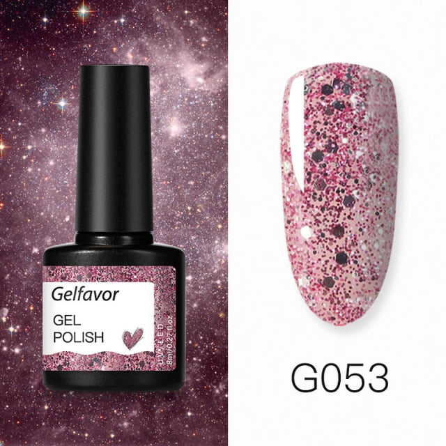 GELFAVOR Gel Nail Polish Glitter 8ML Semi-permanent Varnish Hybrid UV Nail Gel Polish For Manicure Nail Art Design Gel Varnishes