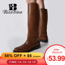 RIZABINA Size 34-43 Women Knee Boots Real Leather Platform Winter Shoes For Woman 2022 Warm Fur Long Boots Office Lady Footwear