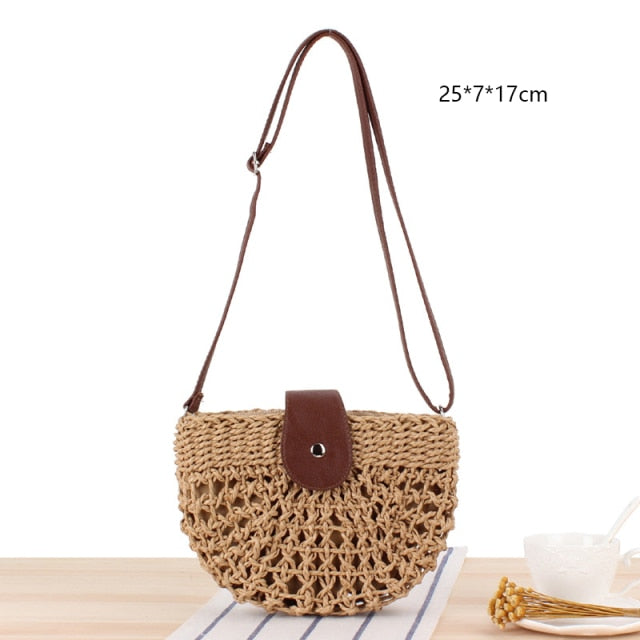 Gusure Woven Rattan Bag Round Straw Shoulder Bag Small Beach HandBags Women Summer Hollow Handmade Messenger Crossbody Bags