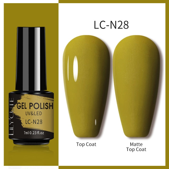 LILYCUTE 7ml Gel Nail Polish Semi Permanent Solid Gel Polish Lamp Varnishes Soak Off Nail Art Manicure Top Coat Gellak DIY Gel