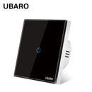 UBARO EU AC100-240V Tempered Black White Crystal Glass Touch Switch Panel Wall Light Sensor Button 1/2/3 Gang Led Indicator