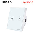 UBARO EU AC100-240V Tempered Black White Crystal Glass Touch Switch Panel Wall Light Sensor Button 1/2/3 Gang Led Indicator