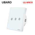 UBARO EU AC100-240V Tempered Black White Crystal Glass Touch Switch Panel Wall Light Sensor Button 1/2/3 Gang Led Indicator