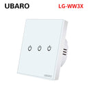 UBARO EU AC100-240V Tempered Black White Crystal Glass Touch Switch Panel Wall Light Sensor Button 1/2/3 Gang Led Indicator