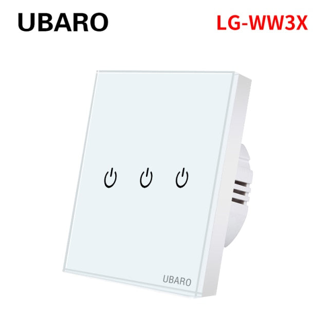 UBARO EU AC100-240V Tempered Black White Crystal Glass Touch Switch Panel Wall Light Sensor Button 1/2/3 Gang Led Indicator