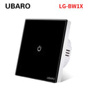 UBARO EU AC100-240V Tempered Black White Crystal Glass Touch Switch Panel Wall Light Sensor Button 1/2/3 Gang Led Indicator