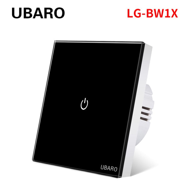 UBARO EU AC100-240V Tempered Black White Crystal Glass Touch Switch Panel Wall Light Sensor Button 1/2/3 Gang Led Indicator