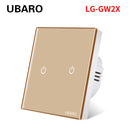 UBARO EU AC100-240V Tempered Black White Crystal Glass Touch Switch Panel Wall Light Sensor Button 1/2/3 Gang Led Indicator