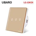 UBARO EU AC100-240V Tempered Black White Crystal Glass Touch Switch Panel Wall Light Sensor Button 1/2/3 Gang Led Indicator